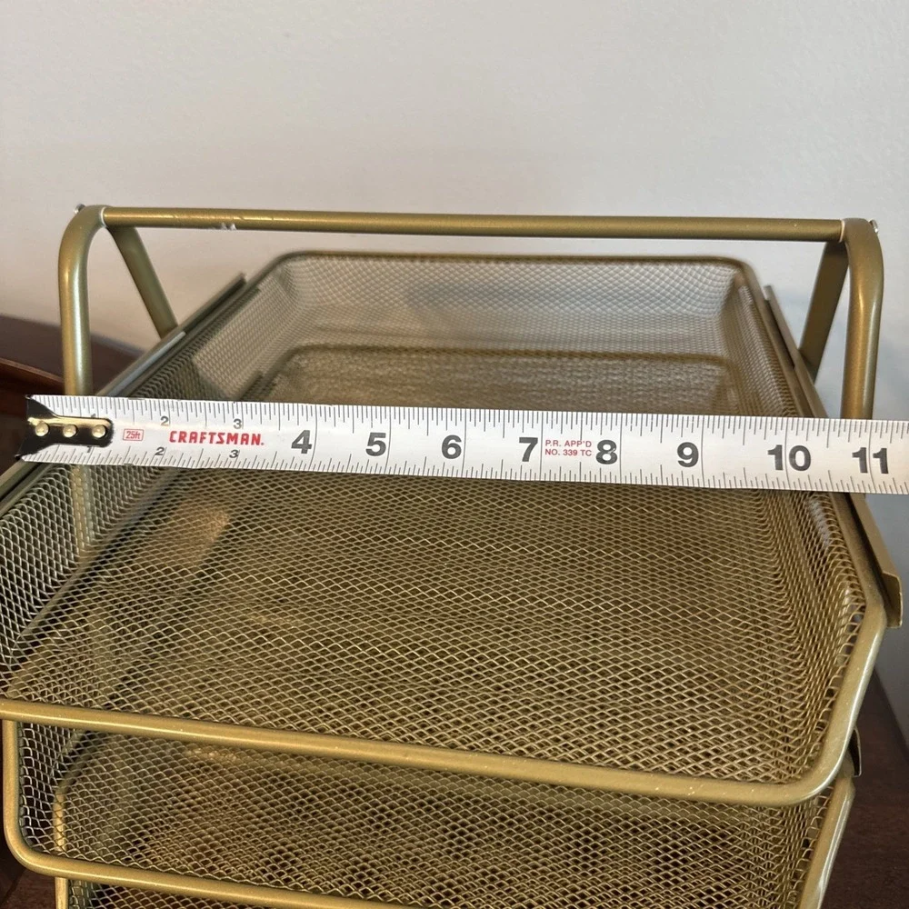 3 Tier Pull Out Document File Organizer Rack Desk Letter Tray Mesh Metal Gold